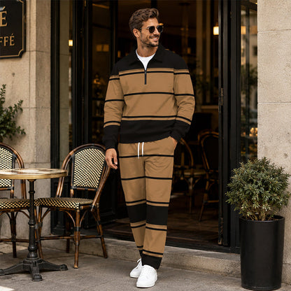 ✨ Easy Everyday Comfort | Men's Printed Half-Zip Tracksuit 2-Piece Set