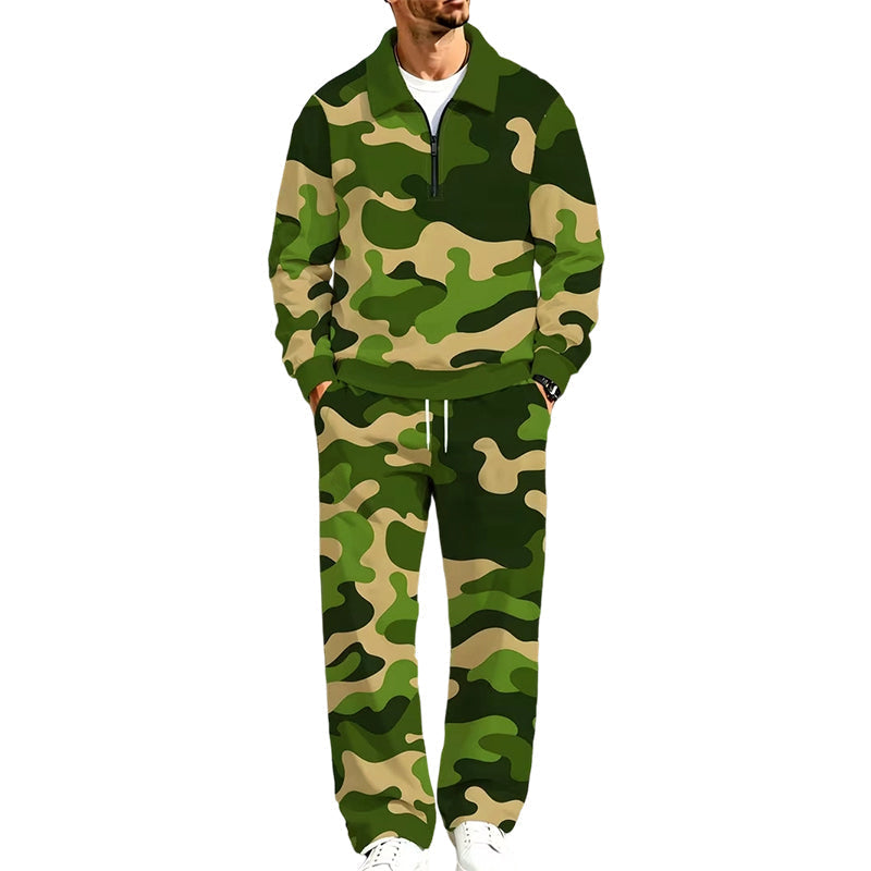 ✨ Easy Everyday Comfort | Men's Printed Half-Zip Tracksuit 2-Piece Set