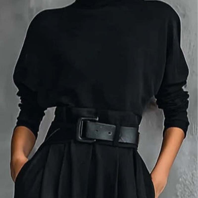 ✨ Effortless Elegance | Women's Turtleneck Top & Belted High-Waist Pants 2-Piece Set