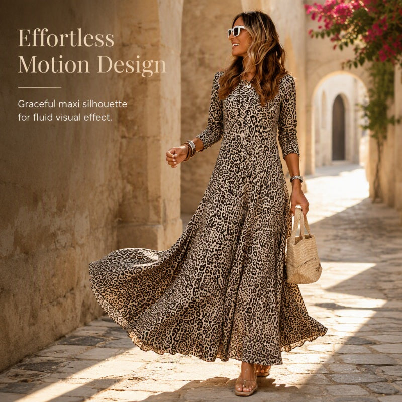 🖤Black Friday Sale:50% OFF🖤✨ Timeless Statement Style | Women's Leopard Print Long-Sleeve Maxi Dress