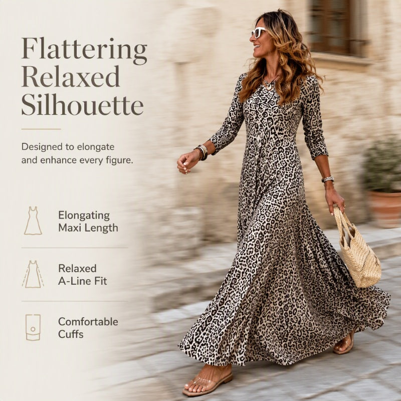 🖤Black Friday Sale:50% OFF🖤✨ Timeless Statement Style | Women's Leopard Print Long-Sleeve Maxi Dress