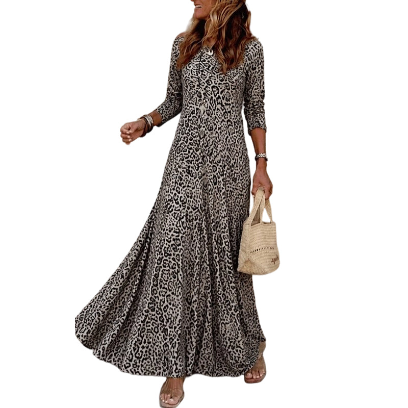 🖤Black Friday Sale:50% OFF🖤✨ Timeless Statement Style | Women's Leopard Print Long-Sleeve Maxi Dress