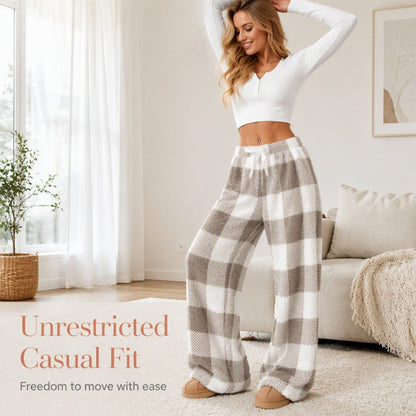 ⌛Limited-Time Offer & FREE SHIPPIG-Women's Plush Plaid Wide-Leg Pants