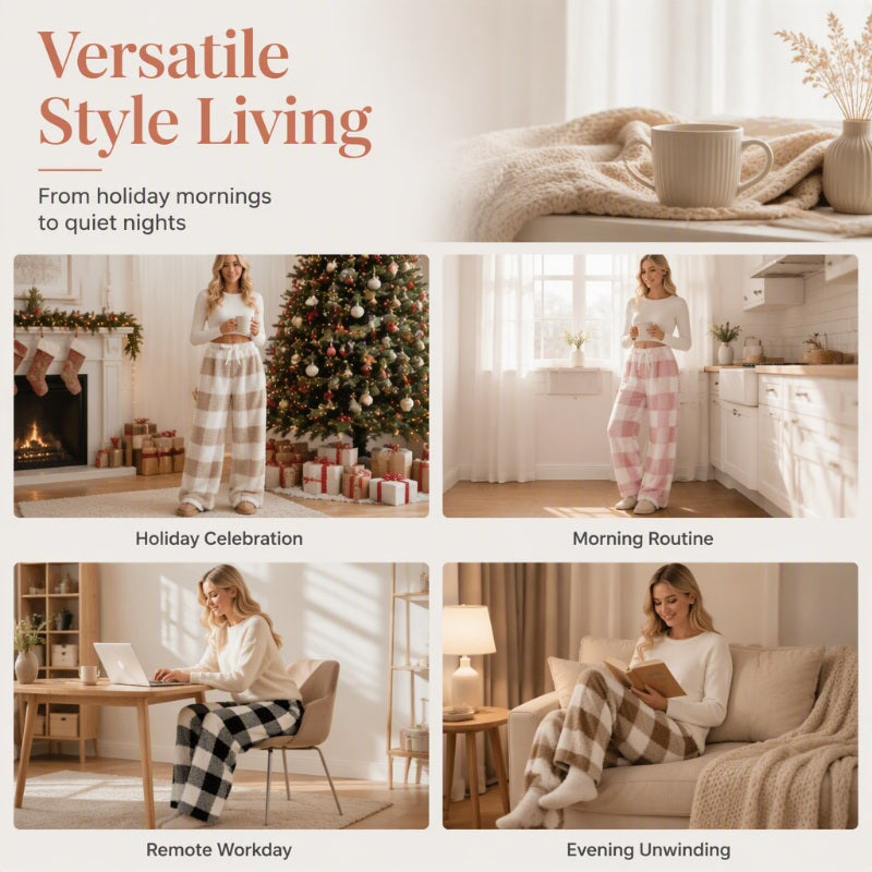 ⌛Limited-Time Offer & FREE SHIPPIG-Women's Plush Plaid Wide-Leg Pants