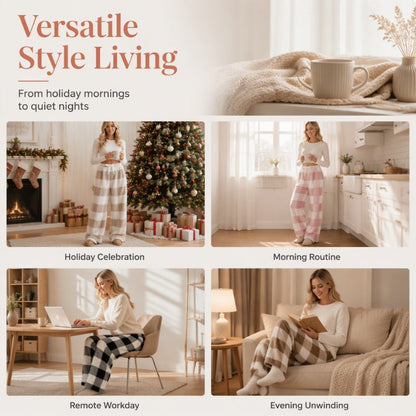 ⌛Limited-Time Offer & FREE SHIPPIG-Women's Plush Plaid Wide-Leg Pants