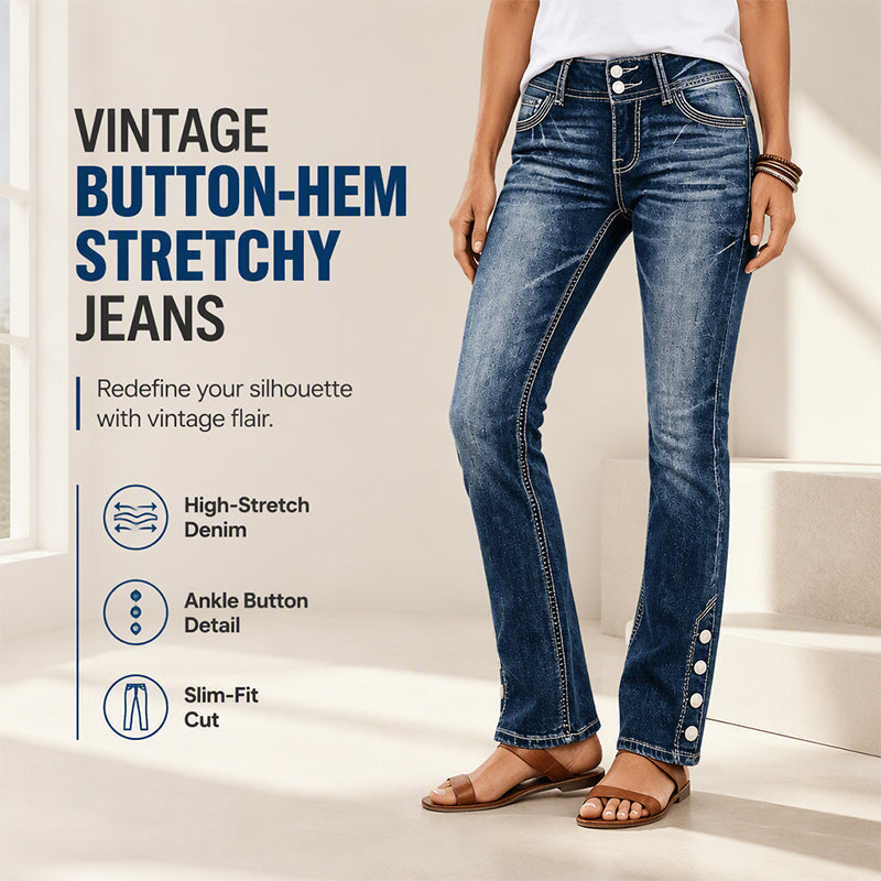 💖 Latest Design | Women's Stretch Slim-Fit Jeans with Button-Hem Detail