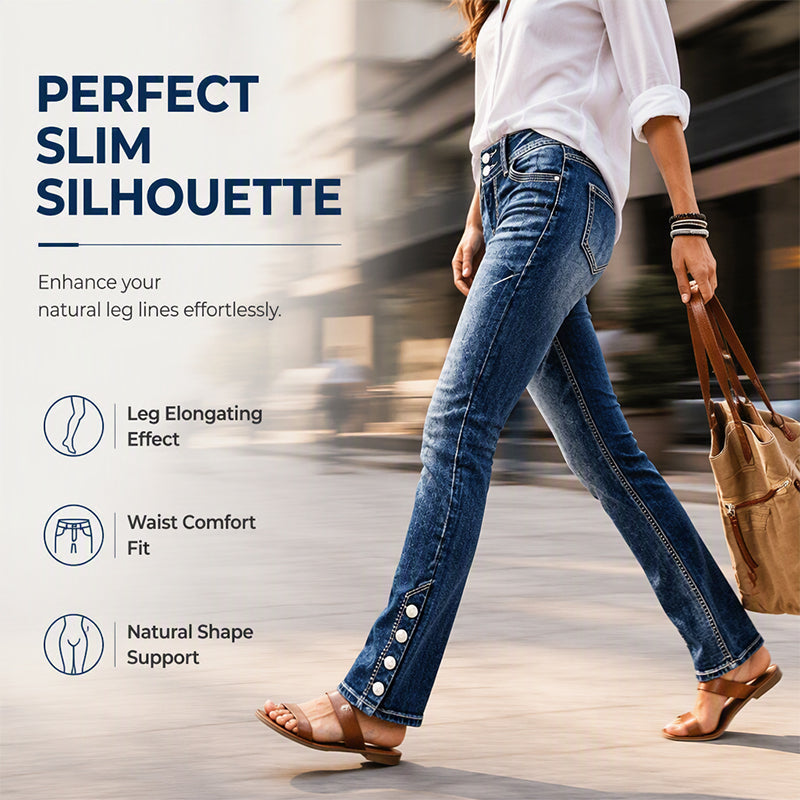 💖 Latest Design | Women's Stretch Slim-Fit Jeans with Button-Hem Detail