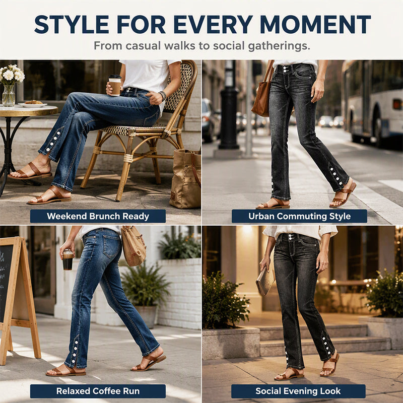💖 Latest Design | Women's Stretch Slim-Fit Jeans with Button-Hem Detail