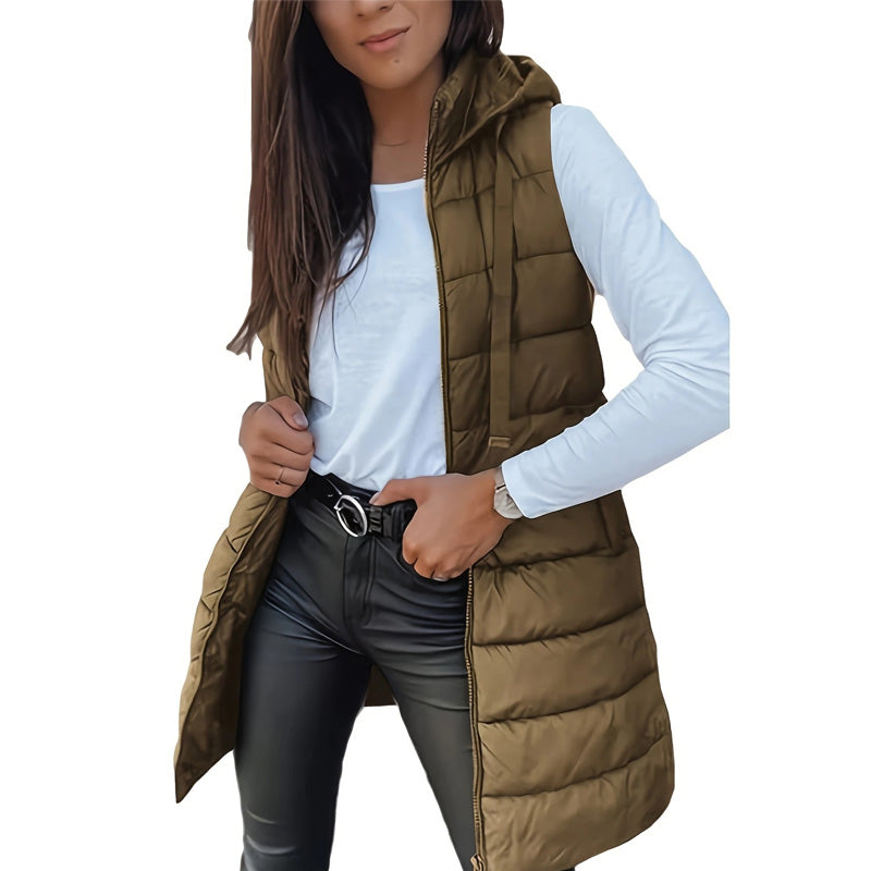 🧥 Stay Warm Without the Bulky Sleeves! ❄️ Women's Long Hooded Quilted Puffer Vest – Cozy Padded Design, Full-Zip Front, Practical Pockets & Extra Longline Coverage for Effortless Fall & Winter Layering! 💕