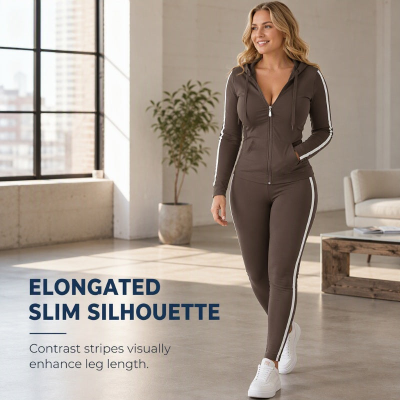 ✨ Sporty Everyday Comfort | Women's Striped Zip-Up Hoodie & Pants 2-Piece Set