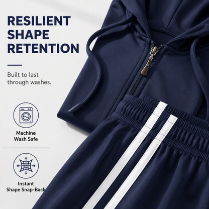 ✨ Sporty Everyday Comfort | Women's Striped Zip-Up Hoodie & Pants 2-Piece Set