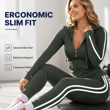 ✨ Sporty Everyday Comfort | Women's Striped Zip-Up Hoodie & Pants 2-Piece Set