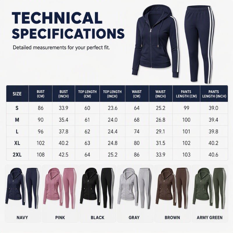 ✨ Sporty Everyday Comfort | Women's Striped Zip-Up Hoodie & Pants 2-Piece Set