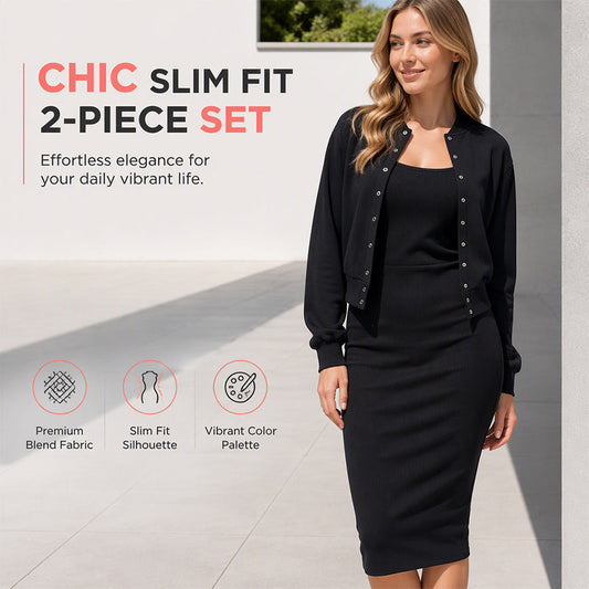 Look Polished in Seconds | Elegant 2-Piece Dress & Cardigan Set