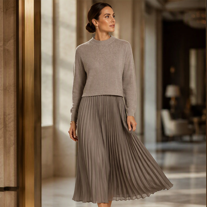 🌸LAST DAY SALE - 50% OFF!!✨ Effortless Elegance | Women's Pleated Round-Neck Maxi Dress 🌟