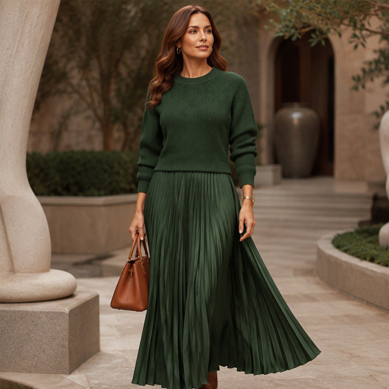 🌸LAST DAY SALE - 50% OFF!!✨ Effortless Elegance | Women's Pleated Round-Neck Maxi Dress 🌟