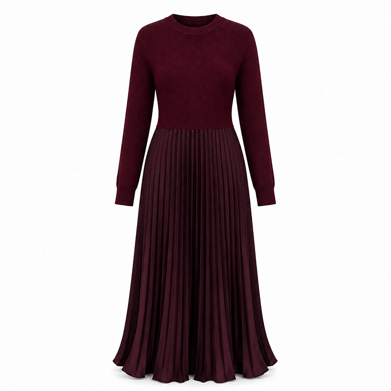 🌸LAST DAY SALE - 50% OFF!!✨ Effortless Elegance | Women's Pleated Round-Neck Maxi Dress 🌟
