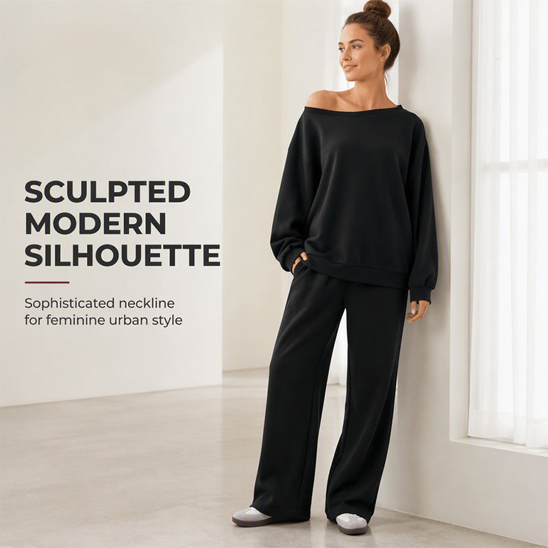 ✈️ Travel-Ready Comfort | Women's Contrast-Piping Sweatshirt & Wide-Leg Pants Set ⚡ Free Shipping