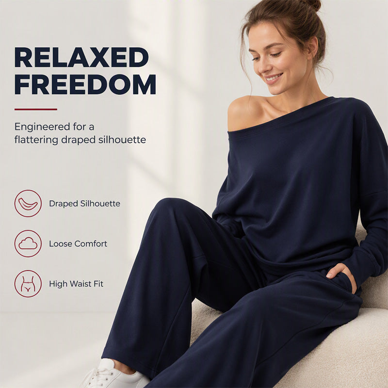 ✈️ Travel-Ready Comfort | Women's Contrast-Piping Sweatshirt & Wide-Leg Pants Set ⚡ Free Shipping