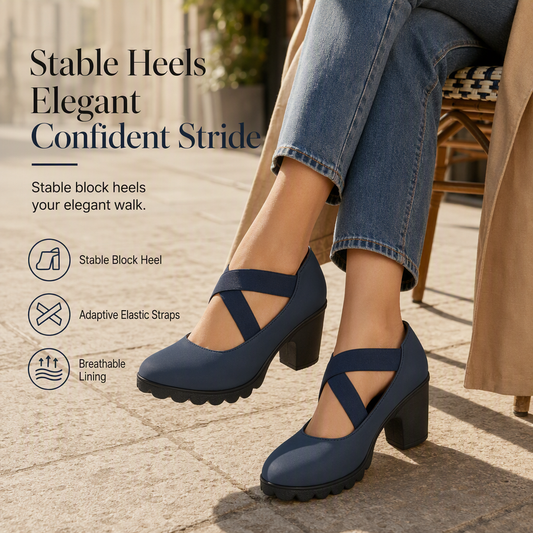 Women's Crisscross Platform Mary Jane Heels, Stable Block Heel Shoes With Elastic Straps & Breathable Lining, Retro Dress Footwear