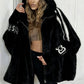 🧥 Stay Cozy Without Sacrificing Style! 🤎 Women's Plush Faux Fur Hooded Zip-Up Jacket – Soft & Fluffy Warmth, Sporty Striped Sleeves, Relaxed Fit & Handy Pockets for a Chic, Comfortable Fall & Winter Look! ❄️
