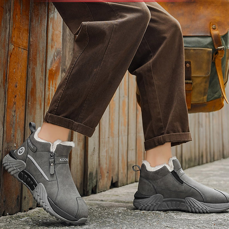 Men's Fleece Lined Leather Casual High Top Sneakers, Warm Winter Side Zipper Ankle Boots, Non-slip Outdoor Cold Weather Shoes