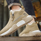 Men's Fleece Lined Leather Casual High Top Sneakers, Warm Winter Side Zipper Ankle Boots, Non-slip Outdoor Cold Weather Shoes