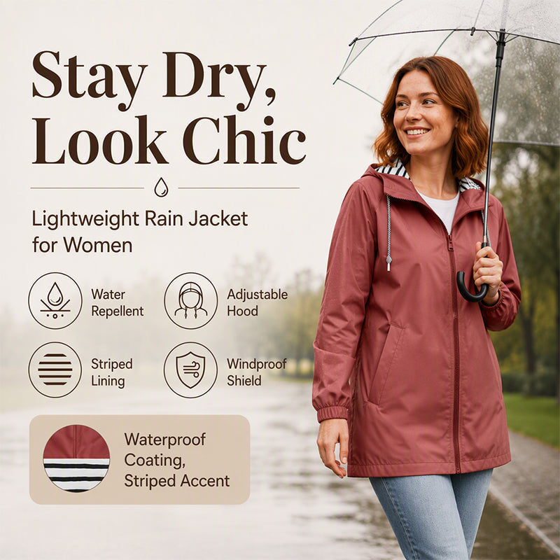 Ready for Changing Weather ☔ Women’s Waterproof Hooded Outdoor Jacket – Lightweight Coverage, Easy Layering & Everyday Comfort