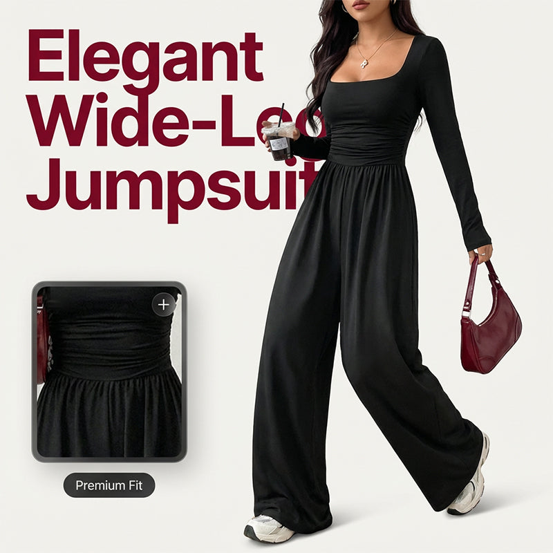 💕 One Outfit, Instant Elegance! ✨ Women's Square Neck Wide-Leg Jumpsuit – Flattering Ruched Waist, Chic Long Sleeves & Flowing Wide-Leg Design for a Sleek, Feminine Look from Casual Days to Date Nights! 👗