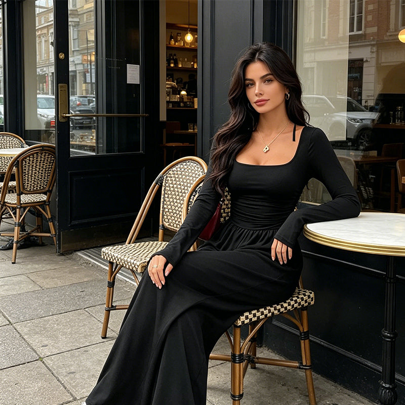 💕 One Outfit, Instant Elegance! ✨ Women's Square Neck Wide-Leg Jumpsuit – Flattering Ruched Waist, Chic Long Sleeves & Flowing Wide-Leg Design for a Sleek, Feminine Look from Casual Days to Date Nights! 👗