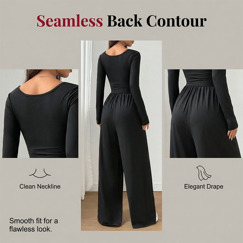 💕 One Outfit, Instant Elegance! ✨ Women's Square Neck Wide-Leg Jumpsuit – Flattering Ruched Waist, Chic Long Sleeves & Flowing Wide-Leg Design for a Sleek, Feminine Look from Casual Days to Date Nights! 👗