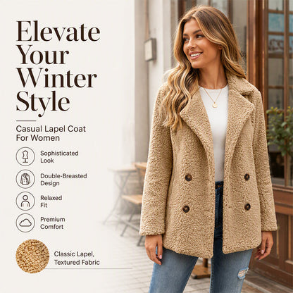 🧥 Tired of Bulky, Boring Winter Coats? ❄️ Women's Cozy Plush-Textured Double-Breasted Coat – Elegant Lapel Collar, Relaxed Fit & Timeless Style for Warm, Beautifully Put-Together Fall & Winter Outfits! 💕