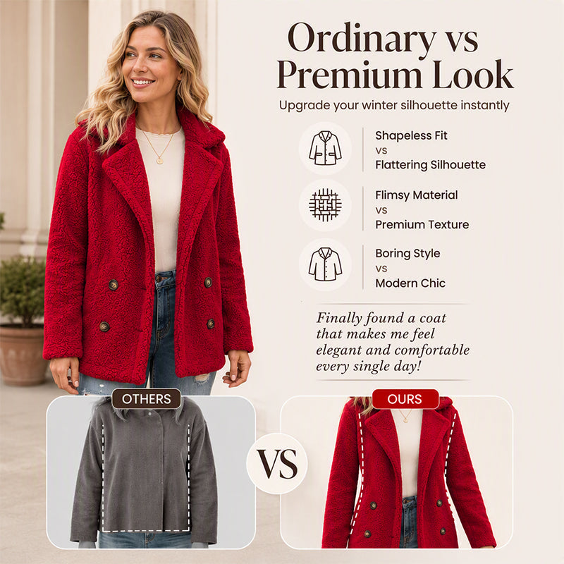 🧥 Tired of Bulky, Boring Winter Coats? ❄️ Women's Cozy Plush-Textured Double-Breasted Coat – Elegant Lapel Collar, Relaxed Fit & Timeless Style for Warm, Beautifully Put-Together Fall & Winter Outfits! 💕