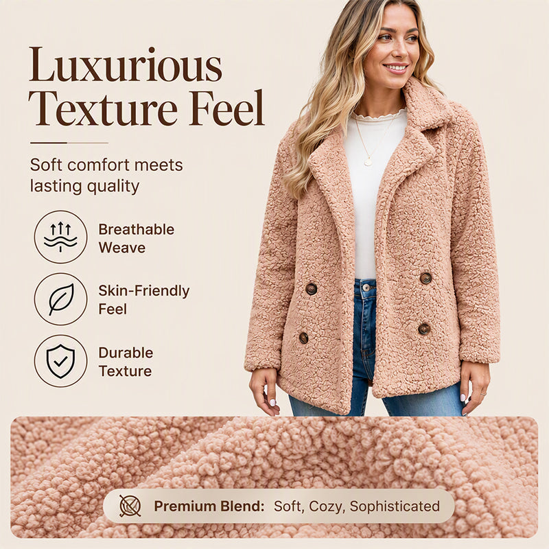 🧥 Tired of Bulky, Boring Winter Coats? ❄️ Women's Cozy Plush-Textured Double-Breasted Coat – Elegant Lapel Collar, Relaxed Fit & Timeless Style for Warm, Beautifully Put-Together Fall & Winter Outfits! 💕