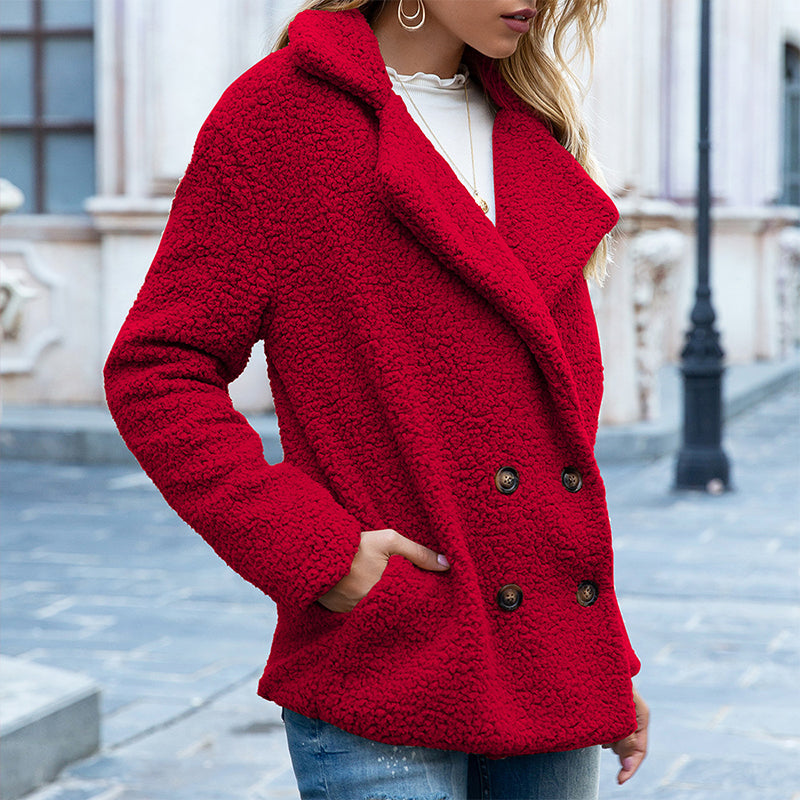 🧥 Tired of Bulky, Boring Winter Coats? ❄️ Women's Cozy Plush-Textured Double-Breasted Coat – Elegant Lapel Collar, Relaxed Fit & Timeless Style for Warm, Beautifully Put-Together Fall & Winter Outfits! 💕