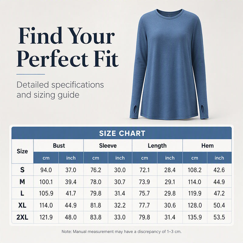 ✨ Women's Soft & Breathable Long Sleeve Tunic – Relaxed Fit, Cozy Crewneck, Handy Thumbholes & Stylish Side Slits for Effortless Everyday Comfort! 🍂