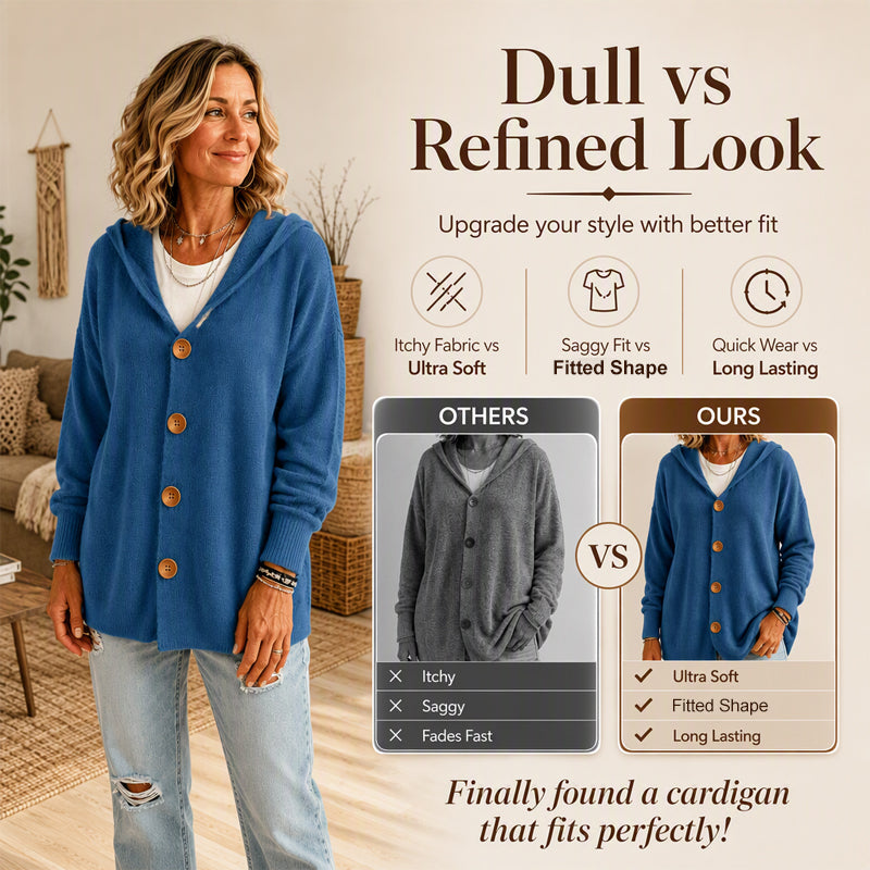 🏷️ Easy Layering | Women's Hooded Relaxed-Fit Knit Cardigan