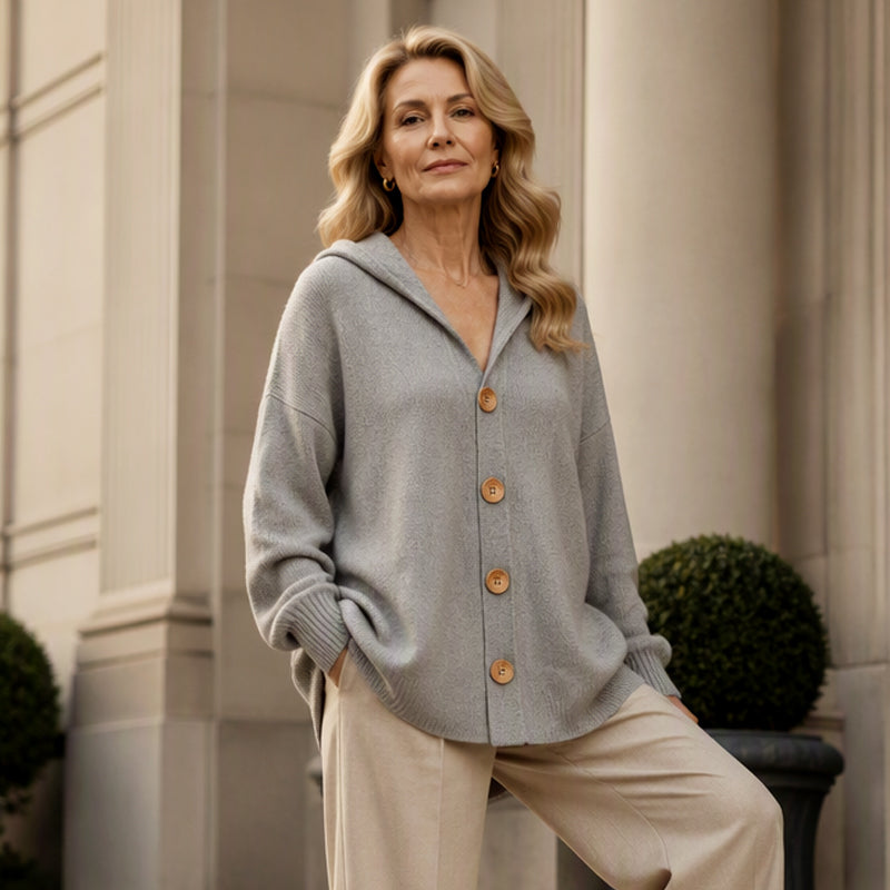 🏷️ Easy Layering | Women's Hooded Relaxed-Fit Knit Cardigan