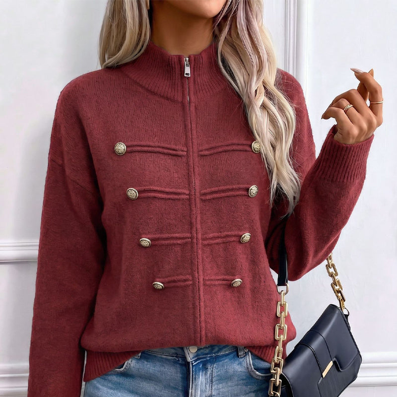 🧶 Clean Stand Collar, Easy Zip-Up Layering | Women's Knit Cardigan