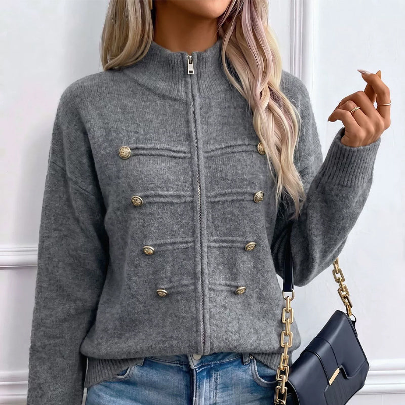 🧶 Clean Stand Collar, Easy Zip-Up Layering | Women's Knit Cardigan