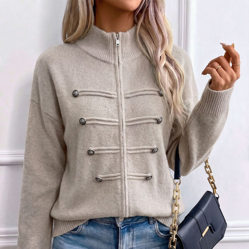 🧶 Clean Stand Collar, Easy Zip-Up Layering | Women's Knit Cardigan