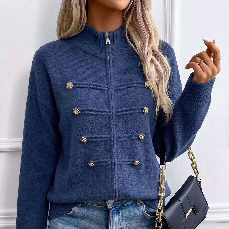 🧶 Clean Stand Collar, Easy Zip-Up Layering | Women's Knit Cardigan