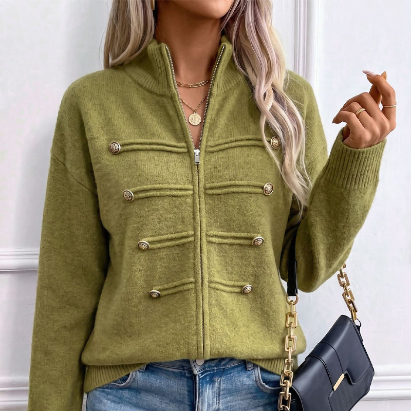 🧶 Clean Stand Collar, Easy Zip-Up Layering | Women's Knit Cardigan