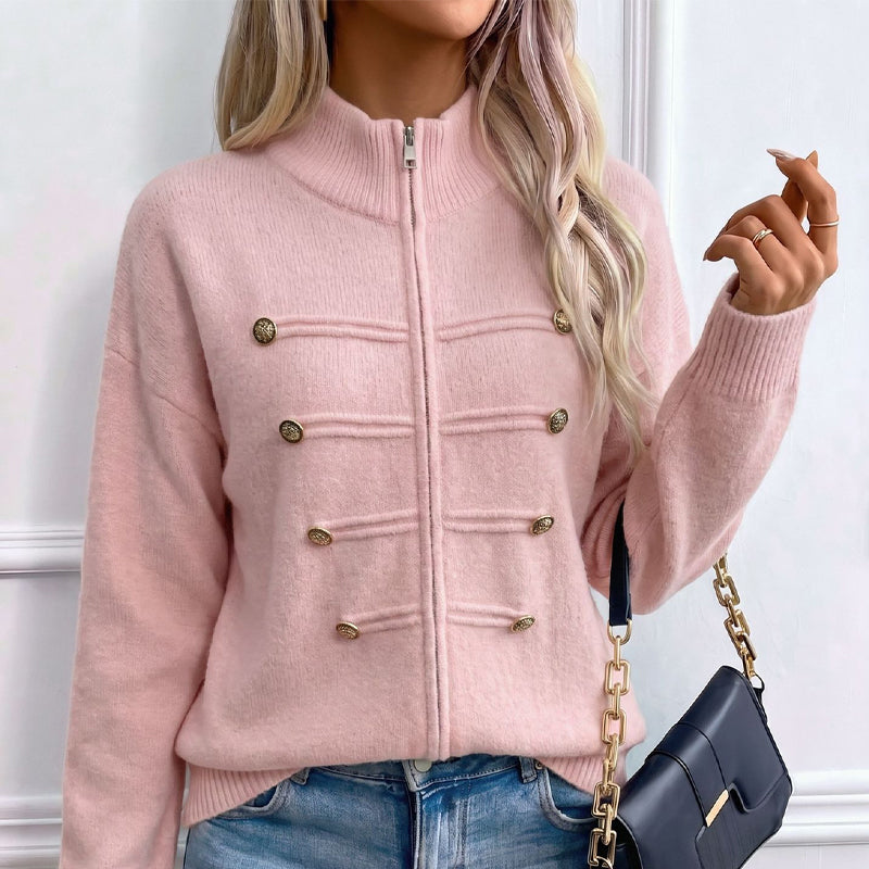 🧶 Clean Stand Collar, Easy Zip-Up Layering | Women's Knit Cardigan