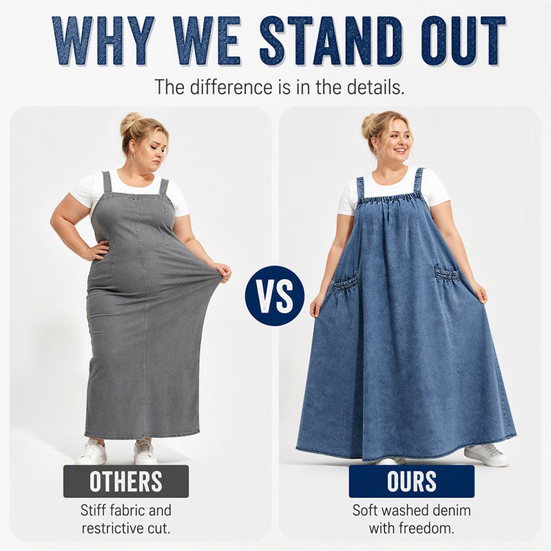 💙 Women's Oversized Denim Pinafore Maxi Dress – Flowy A-Line Silhouette, Adjustable Shoulder Straps, Relaxed Loose Fit & Handy Side Pockets for Effortlessly Chic Everyday Style! ✨