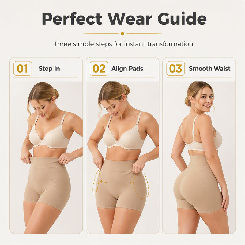 💕 Smooth Your Silhouette & Enhance Your Curves! ✨ Women's High-Waisted Tummy-Control Padded Shapewear Shorts – Seamless Smoothing, Comfortable Waist Support & Fuller-Looking Hips for a Beautifully Shaped Look! 🌸