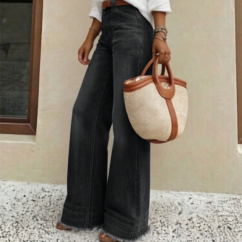 💕 Women's High-Waisted Stretch Wide-Leg Jeans – Flattering Straight-Leg Silhouette, Stylish Front Pockets & Relaxed Denim Comfort for Effortlessly Chic Everyday Outfits! ✨