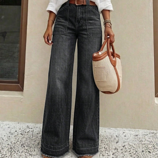 💕 Women's High-Waisted Stretch Wide-Leg Jeans – Flattering Straight-Leg Silhouette, Stylish Front Pockets & Relaxed Denim Comfort for Effortlessly Chic Everyday Outfits! ✨