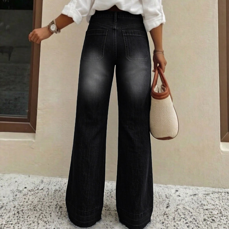 💕 Women's High-Waisted Stretch Wide-Leg Jeans – Flattering Straight-Leg Silhouette, Stylish Front Pockets & Relaxed Denim Comfort for Effortlessly Chic Everyday Outfits! ✨