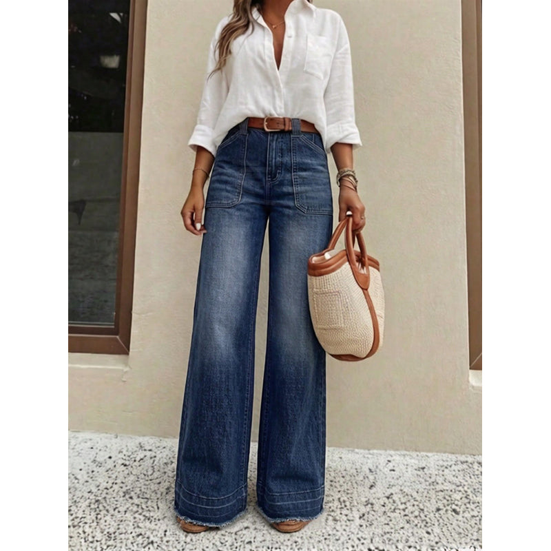 💕 Women's High-Waisted Stretch Wide-Leg Jeans – Flattering Straight-Leg Silhouette, Stylish Front Pockets & Relaxed Denim Comfort for Effortlessly Chic Everyday Outfits! ✨